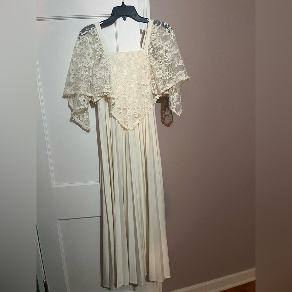 70s vintage wedding gown/festival gown with lace overlay and angel wings